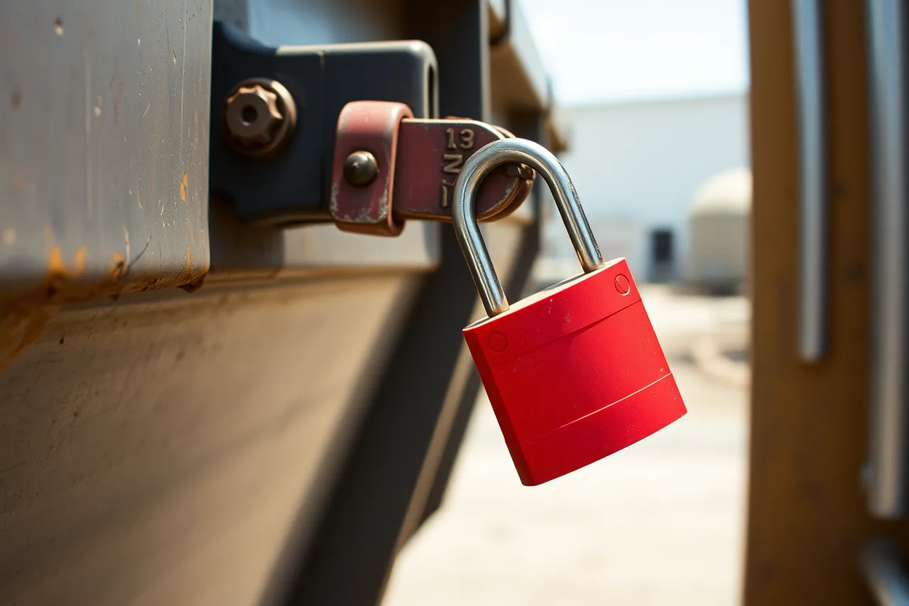 Lockout padlock and tag on dumpster truck hydraulic control (Dumpster rental downtime: what it actually costs per idle day)